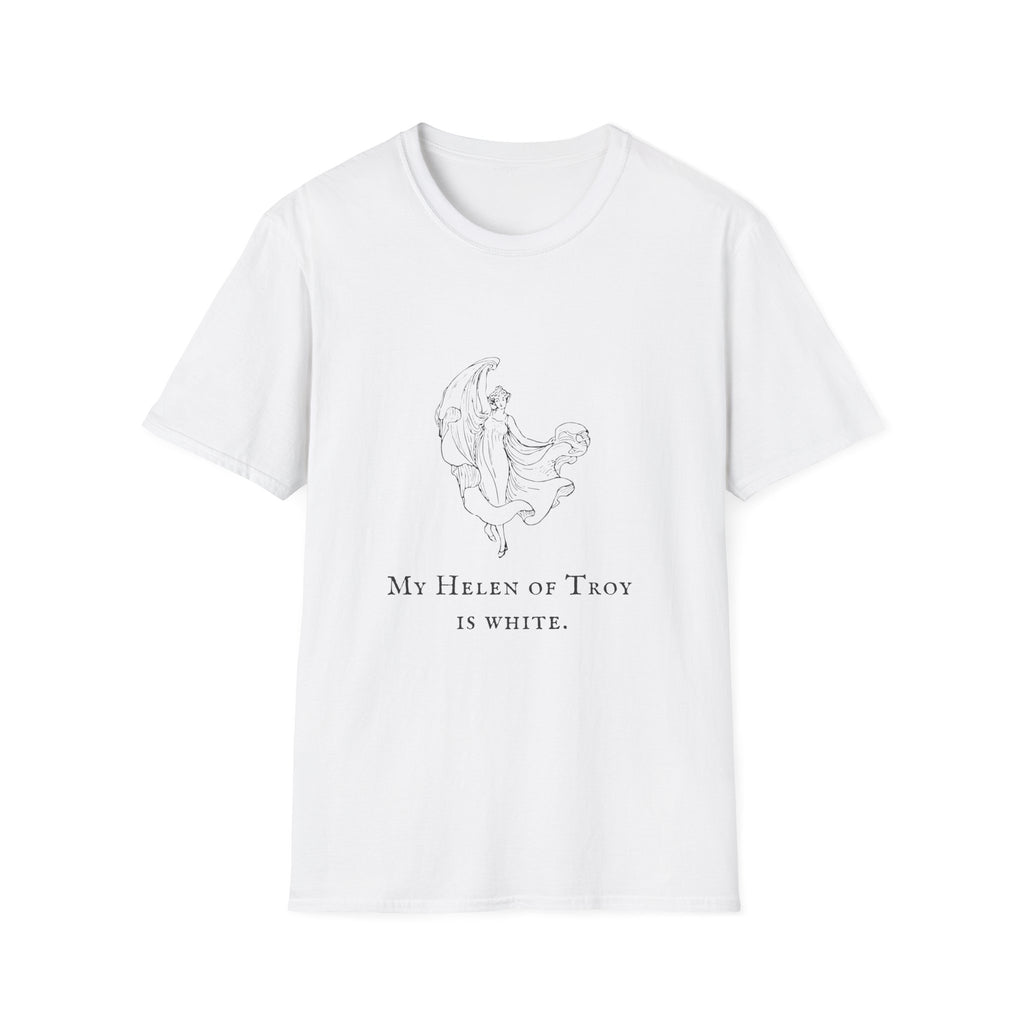 T-Shirt — Minimal Mystic Angel Illustration with 'My Helen of Troy is White' Quote