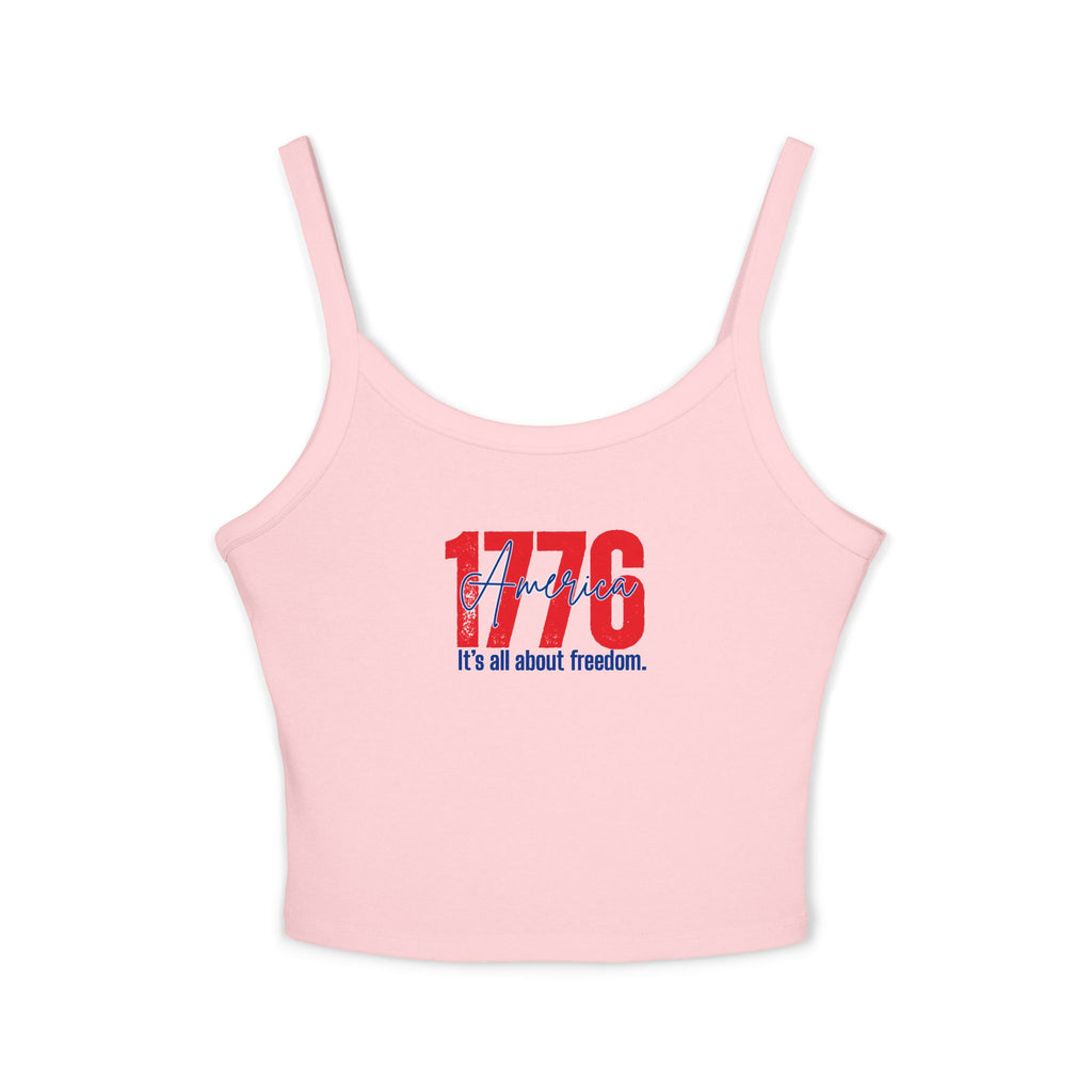 1776 Patriotic Crop Tank – "It's All About Freedom" Women’s Spaghetti Strap Top