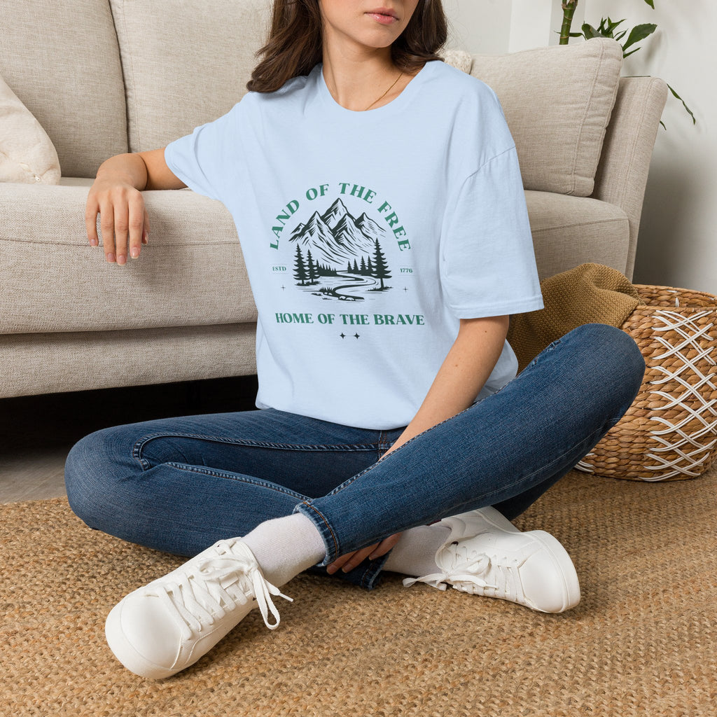 Land of the Free Mountain T-Shirt - Patriotic Outdoor Graphic Tee