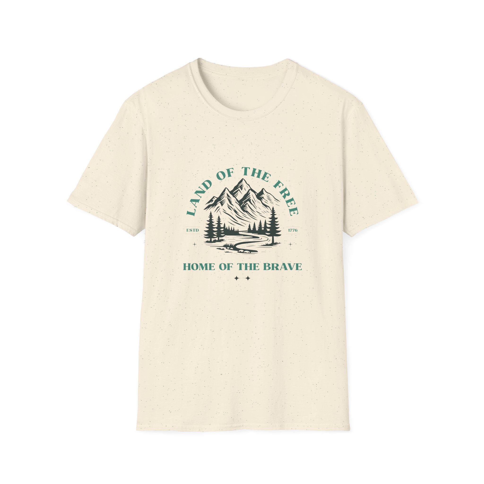 Land of the Free Mountain T-Shirt — "Land of the Free / Home of the Brave" Scenic Graphic