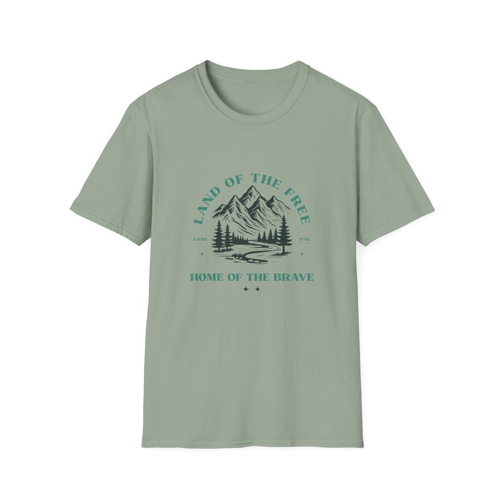 Land of the Free Mountain T-Shirt - Patriotic Outdoor Graphic Tee
