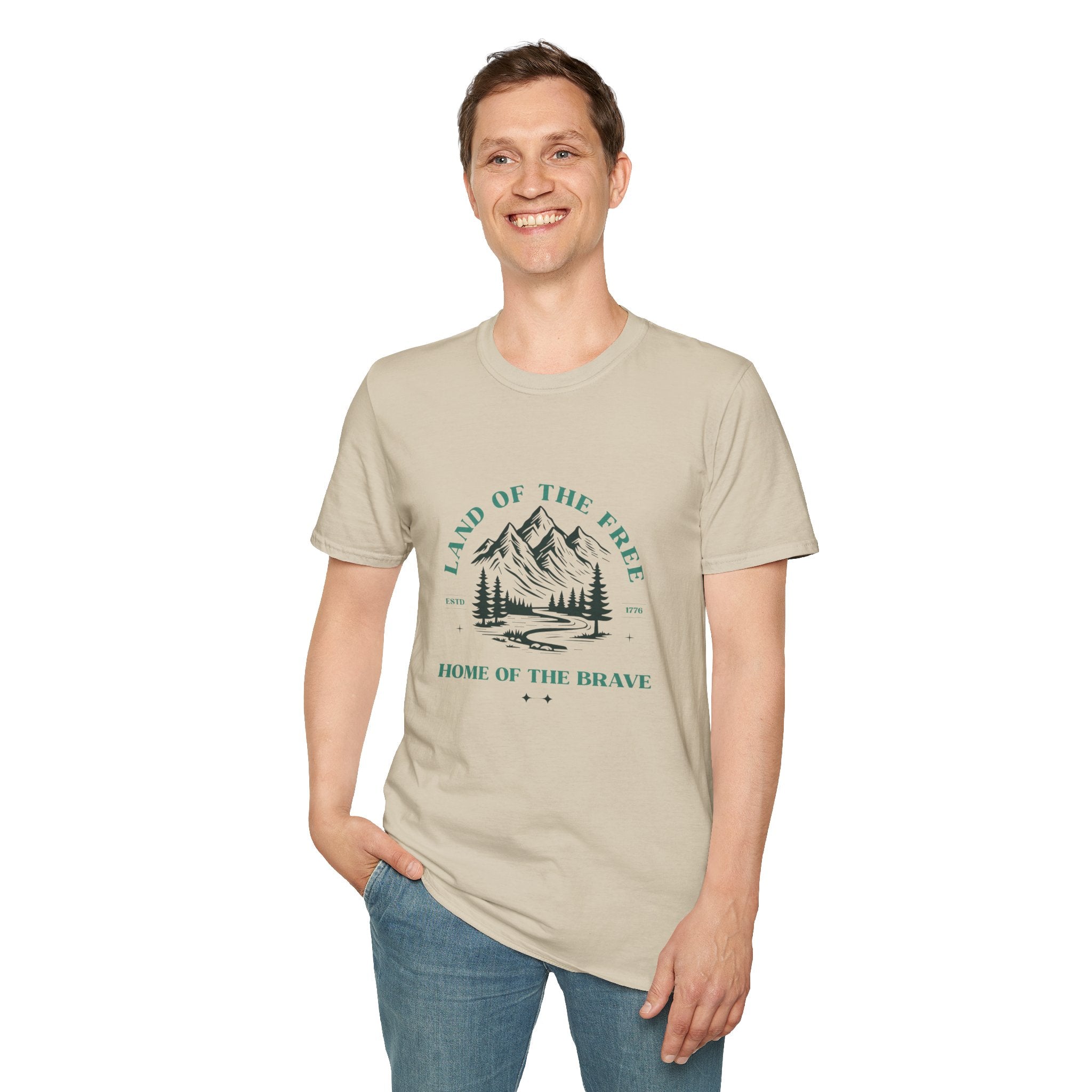 Land of the Free Mountain T-Shirt - Patriotic Outdoor Graphic Tee