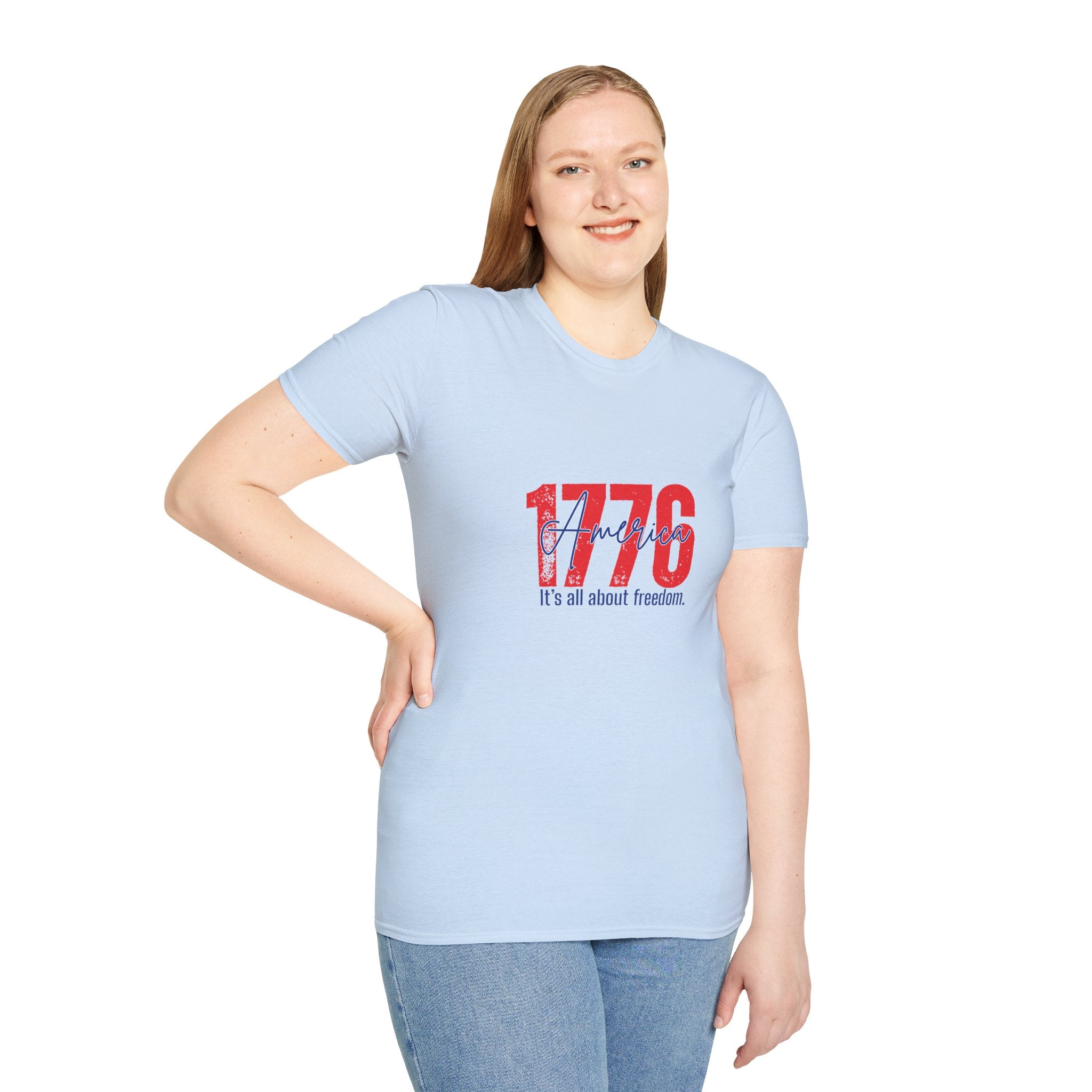 1776 America T-Shirt — Patriotic Fourth of July Tee (“It’s all about freedom”)