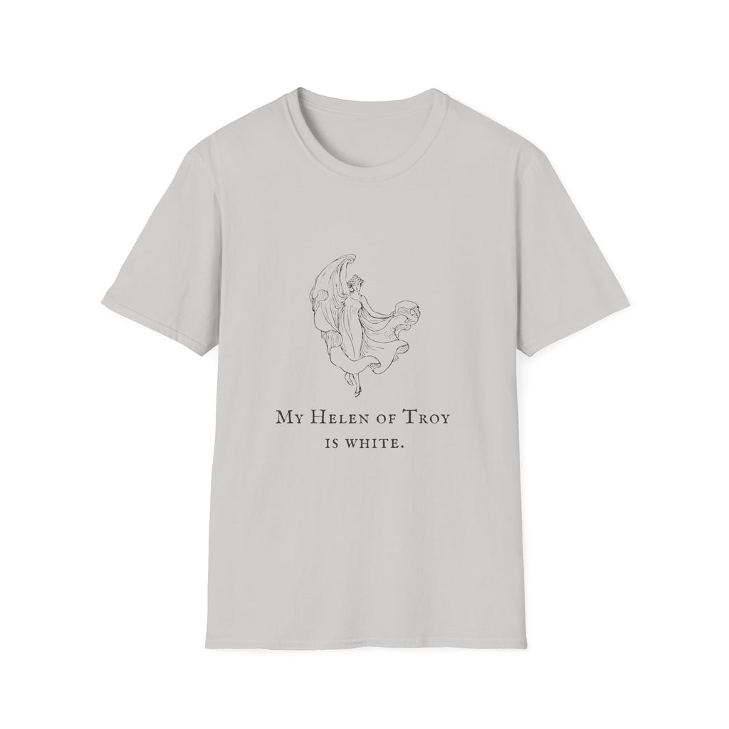 T-Shirt — Minimal Mystic Angel Illustration with 'My Helen of Troy is White' Quote