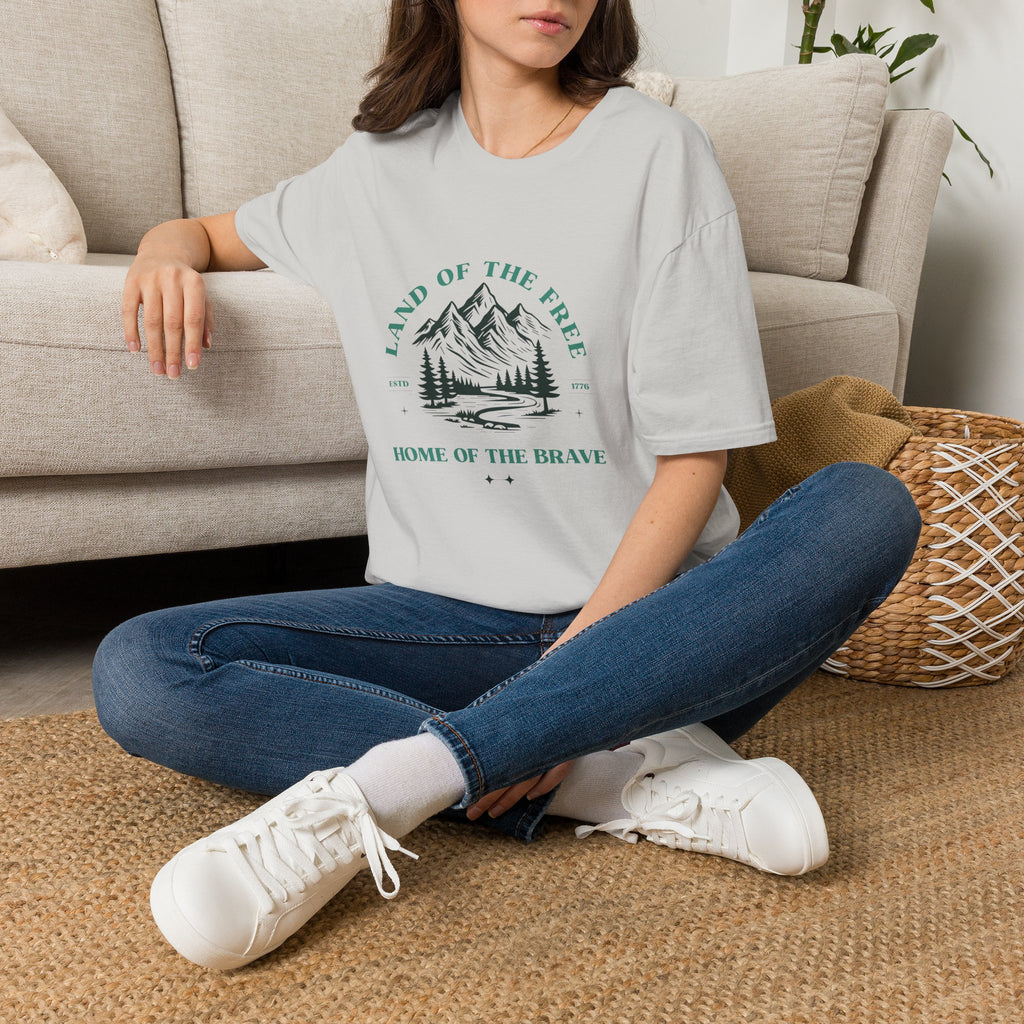 Land of the Free Mountain T-Shirt - Patriotic Outdoor Graphic Tee