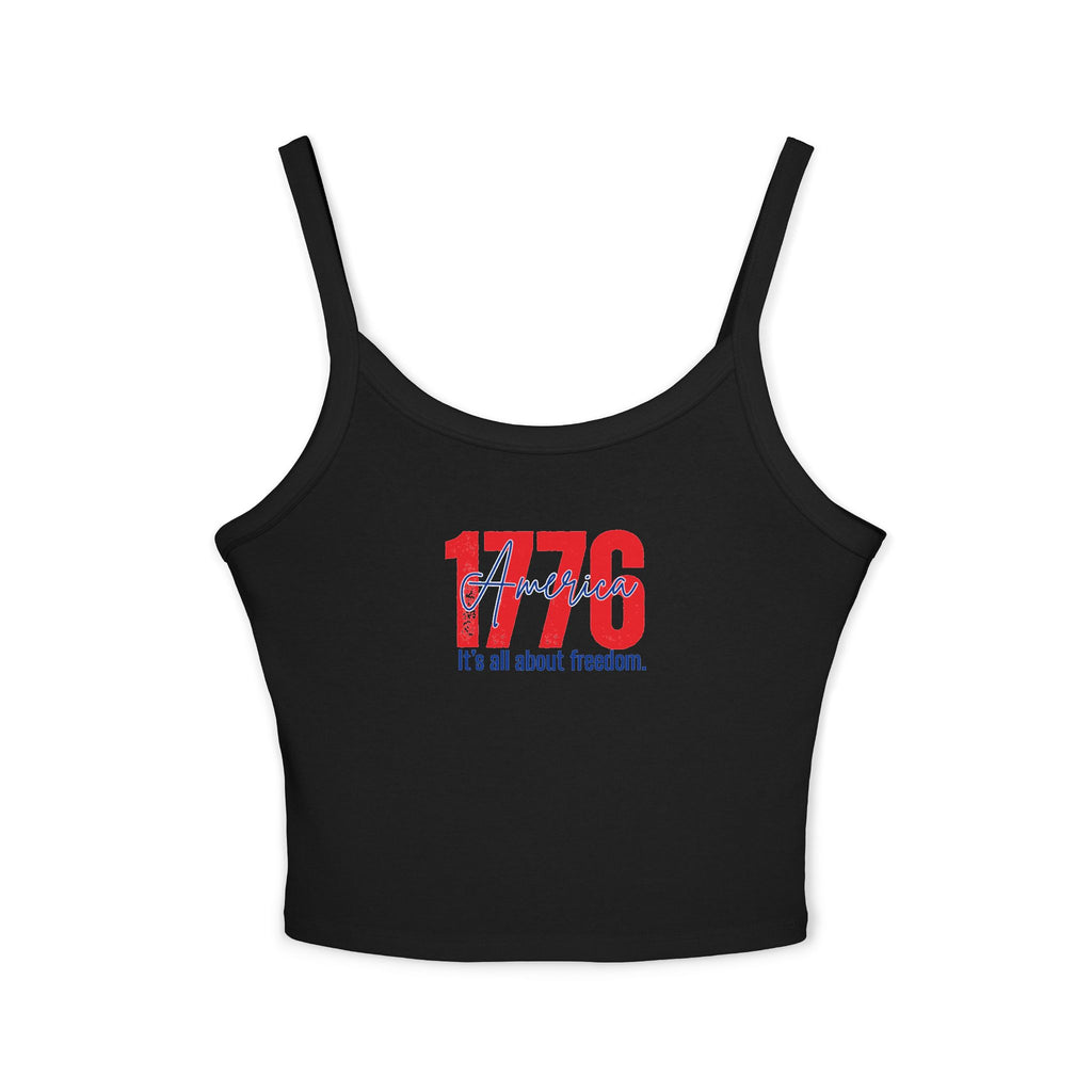 1776 Patriotic Crop Tank – "It's All About Freedom" Women’s Spaghetti Strap Top