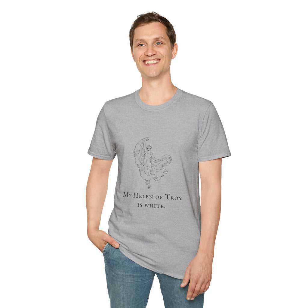 T-Shirt — Minimal Mystic Angel Illustration with 'My Helen of Troy is White' Quote