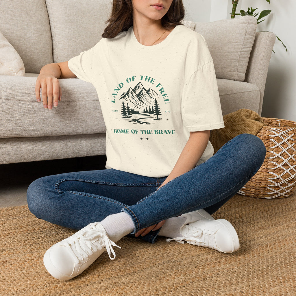 Land of the Free Mountain T-Shirt - Patriotic Outdoor Graphic Tee