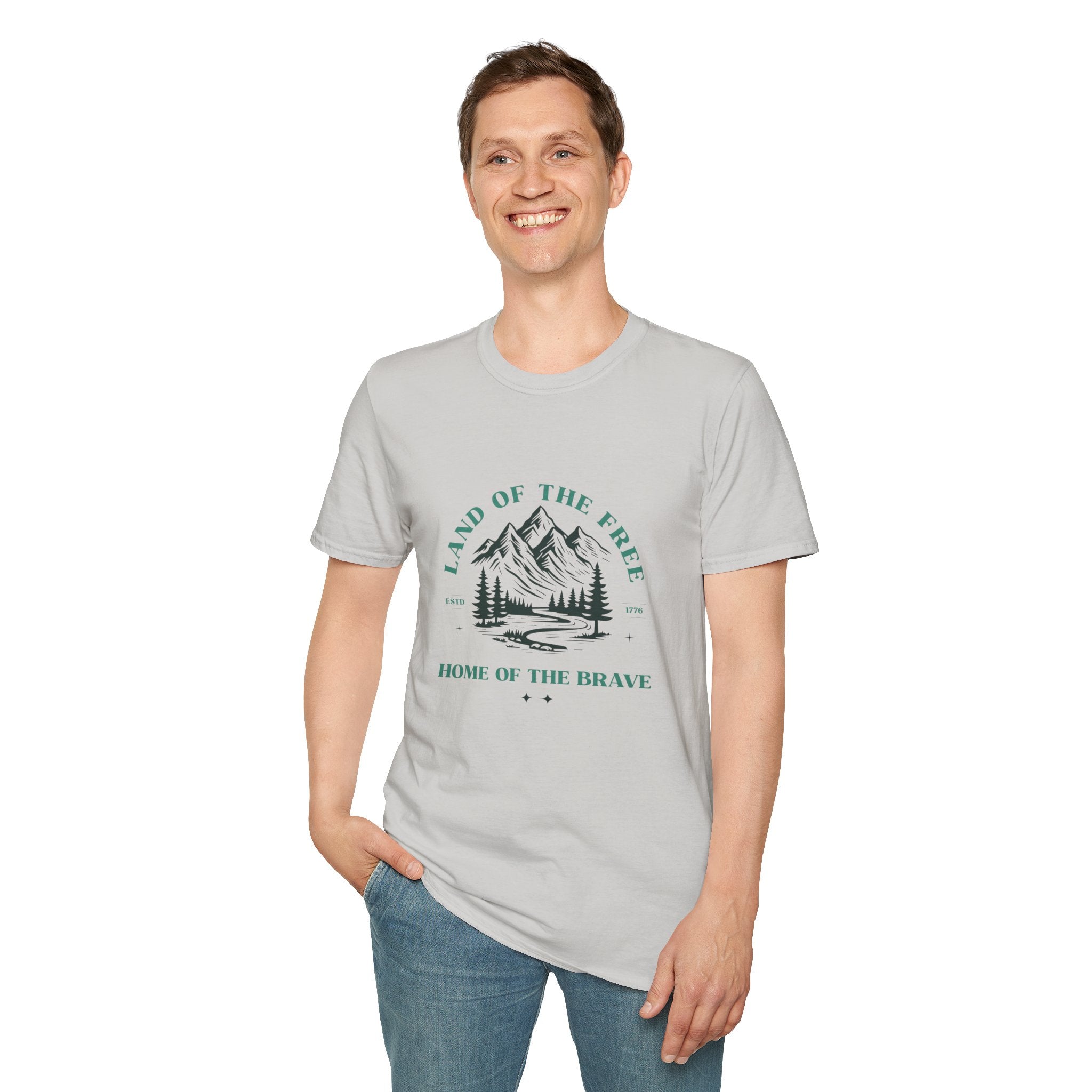 Land of the Free Mountain T-Shirt - Patriotic Outdoor Graphic Tee