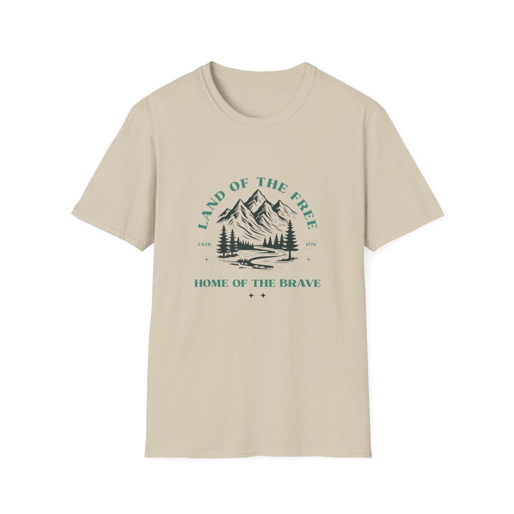 Land of the Free Mountain T-Shirt - Patriotic Outdoor Graphic Tee