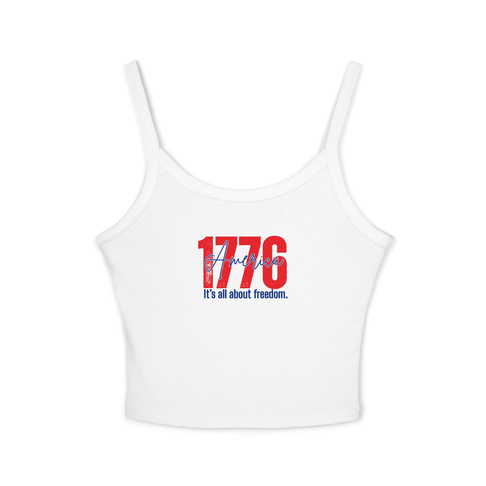1776 Patriotic Crop Tank – "It's All About Freedom" Women’s Spaghetti Strap Top