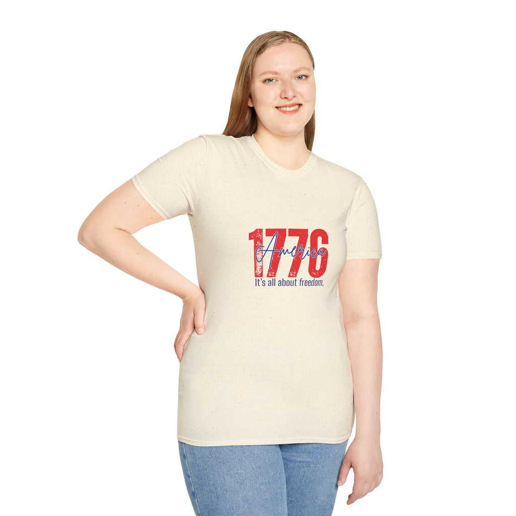 1776 America T-Shirt — Patriotic Fourth of July Tee (“It’s all about freedom”)