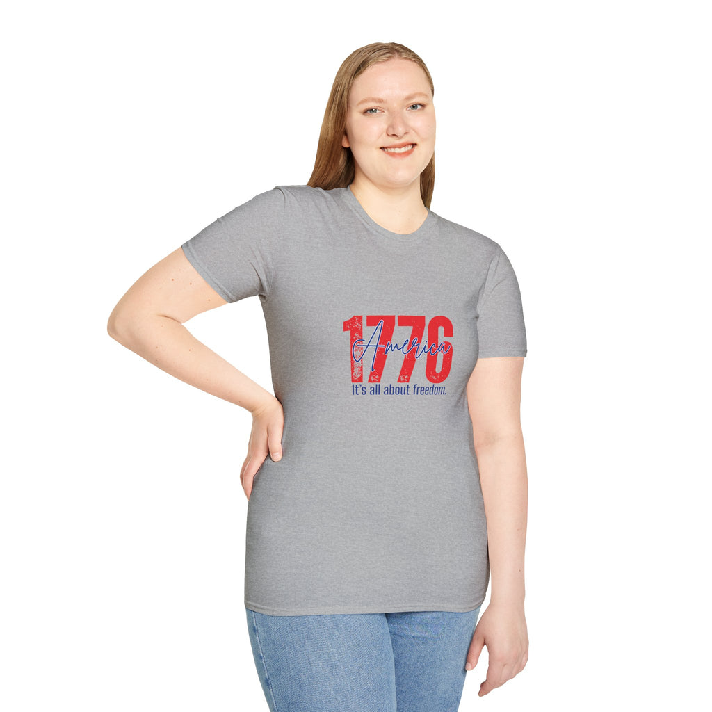 1776 America T-Shirt — Patriotic Fourth of July Tee (“It’s all about freedom”)