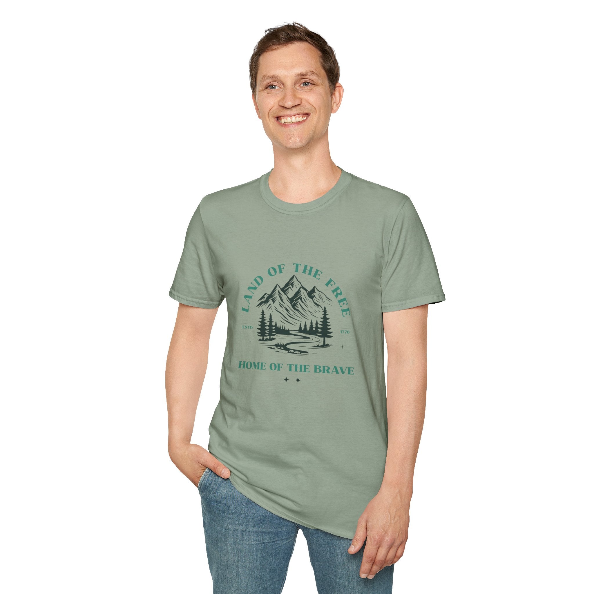 Land of the Free Mountain T-Shirt - Patriotic Outdoor Graphic Tee
