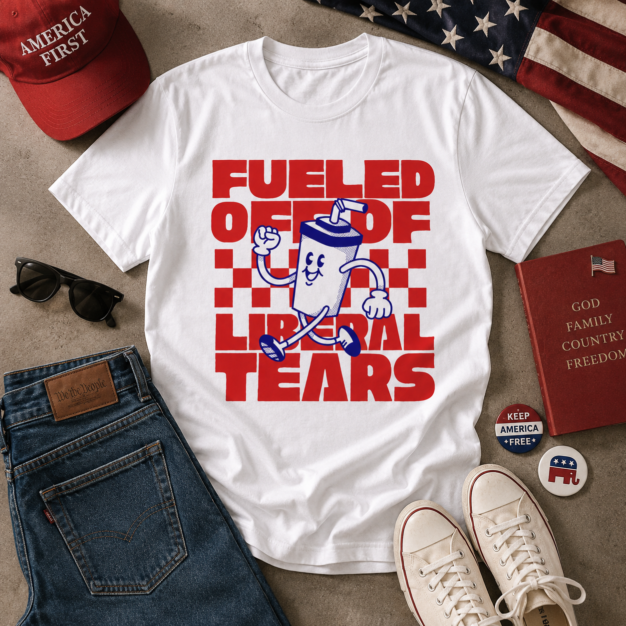 Fueled Off of Tears funny meme graphic tee with smiling soda cup