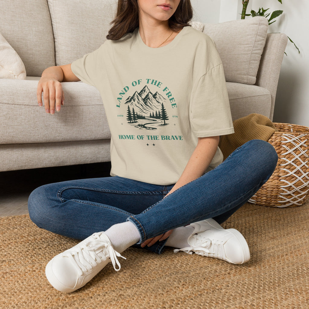 Land of the Free Mountain T-Shirt - Patriotic Outdoor Graphic Tee