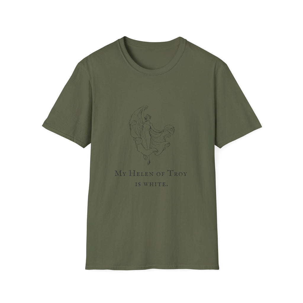T-Shirt — Minimal Mystic Angel Illustration with 'My Helen of Troy is White' Quote