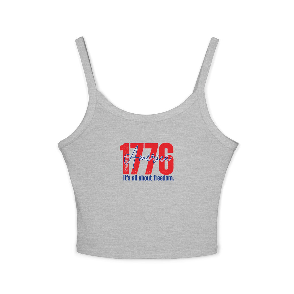 1776 Patriotic Crop Tank – "It's All About Freedom" Women’s Spaghetti Strap Top