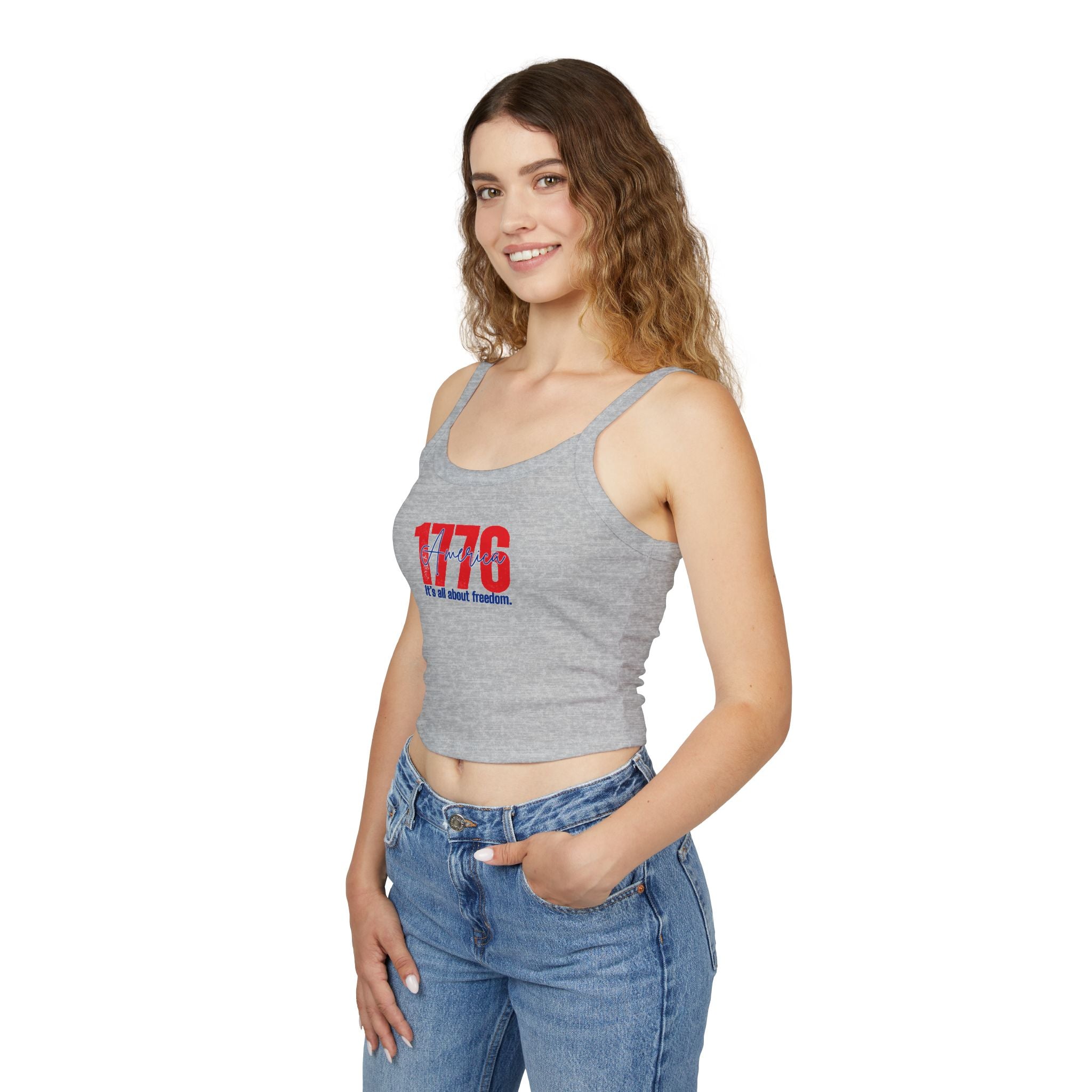 1776 Patriotic Crop Tank – "It's All About Freedom" Women’s Spaghetti Strap Top
