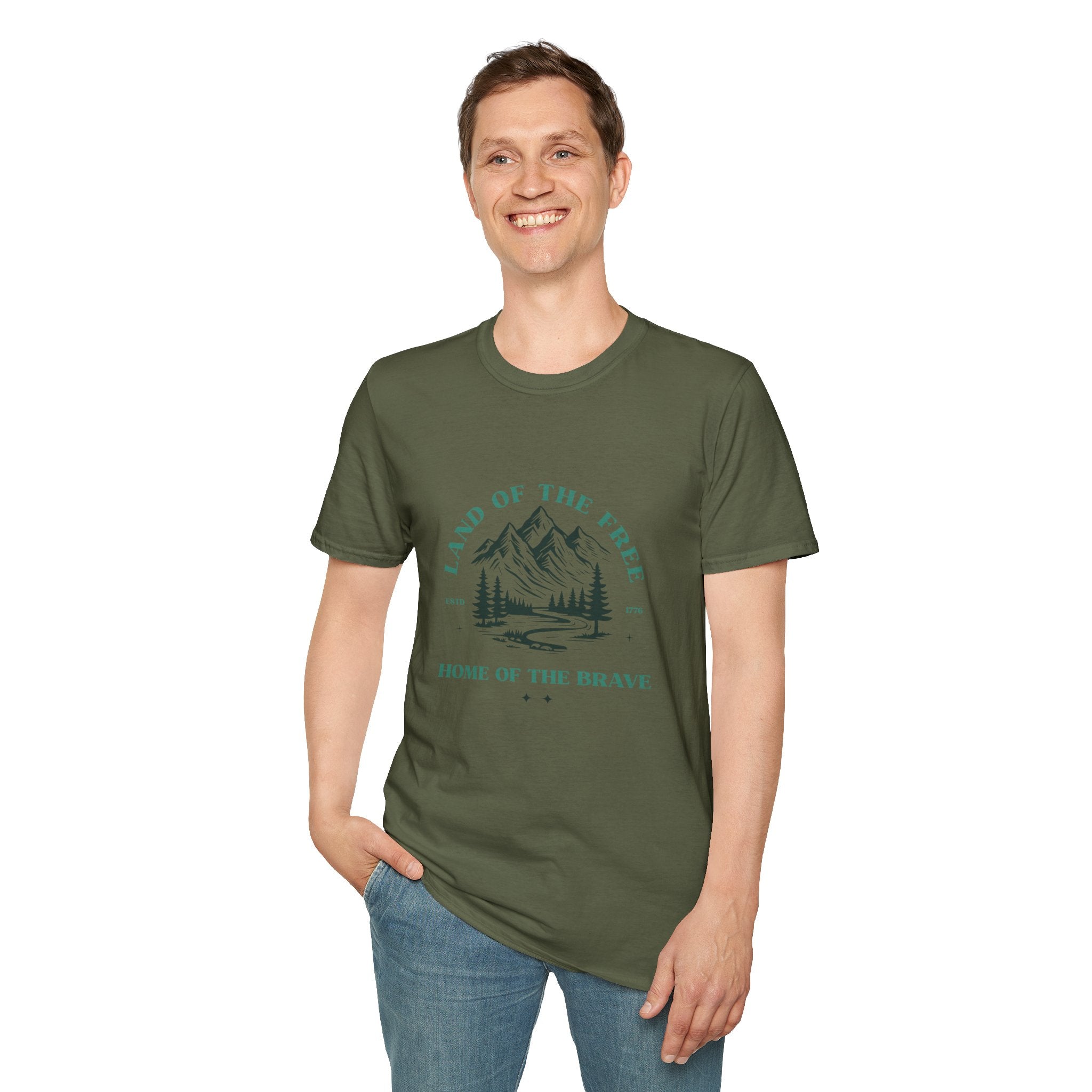 Land of the Free Mountain T-Shirt - Patriotic Outdoor Graphic Tee