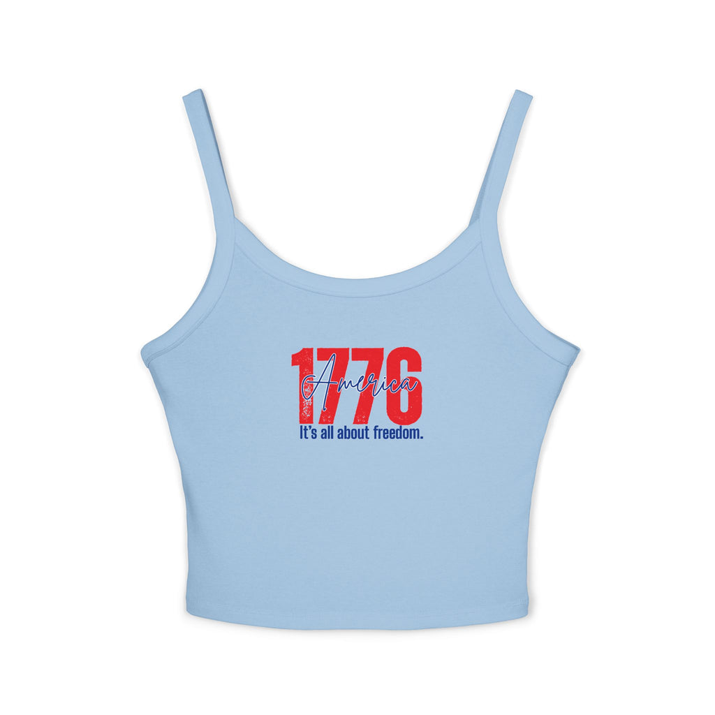 1776 Patriotic Crop Tank – "It's All About Freedom" Women’s Spaghetti Strap Top
