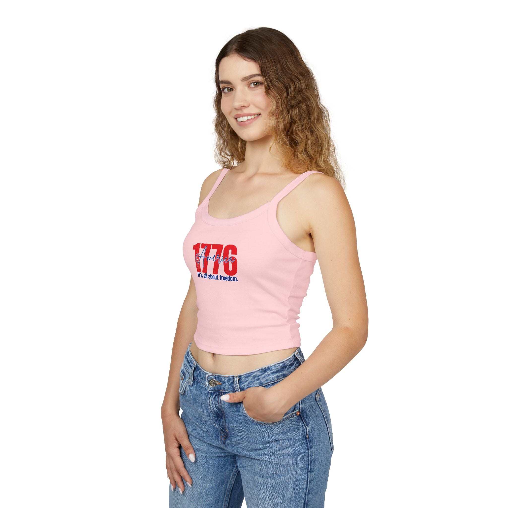 1776 Patriotic Crop Tank – "It's All About Freedom" Women’s Spaghetti Strap Top