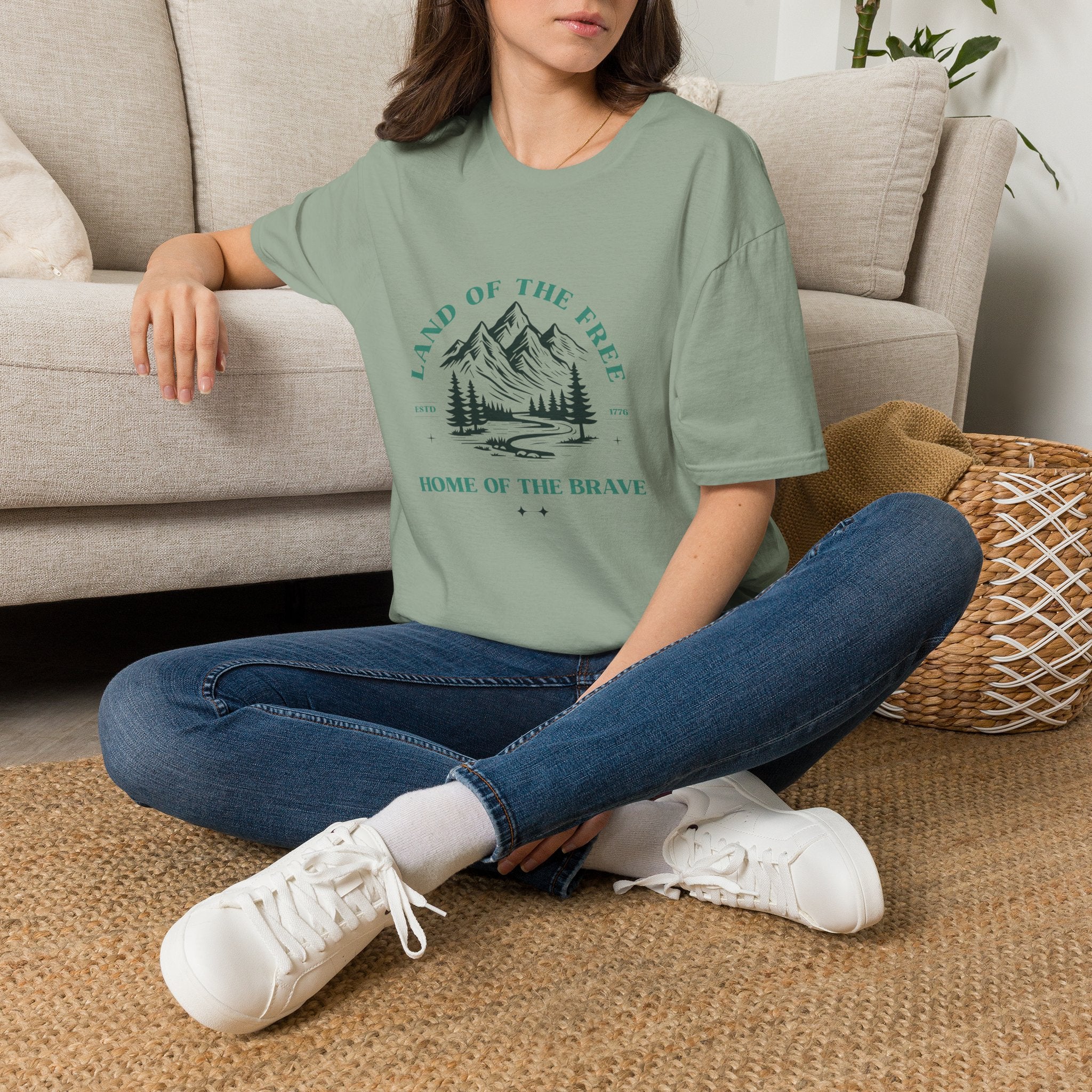 Land of the Free Mountain T-Shirt - Patriotic Outdoor Graphic Tee