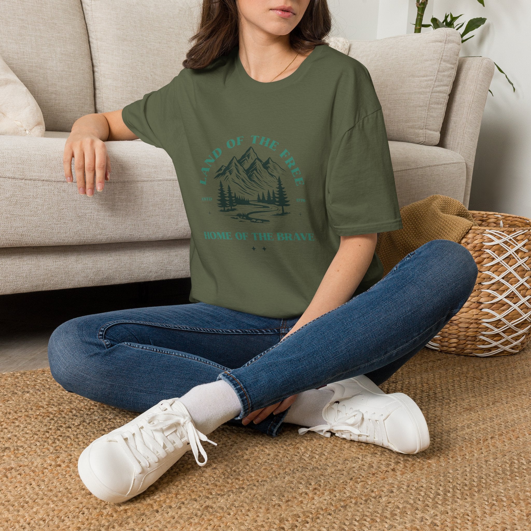 Land of the Free Mountain T-Shirt - Patriotic Outdoor Graphic Tee