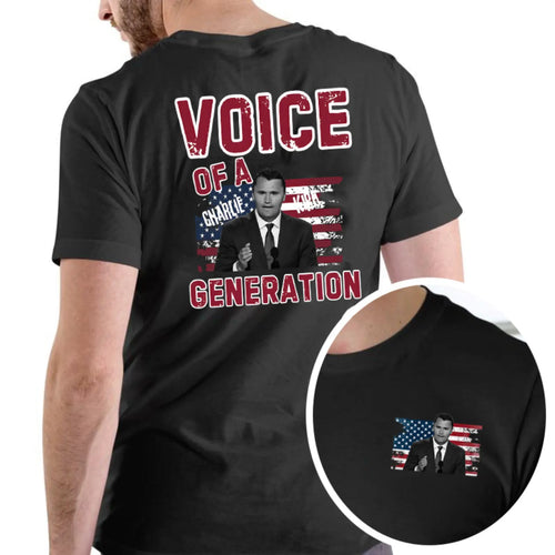 Charlie Kirk Voice of a Generation double-sided graphic tee